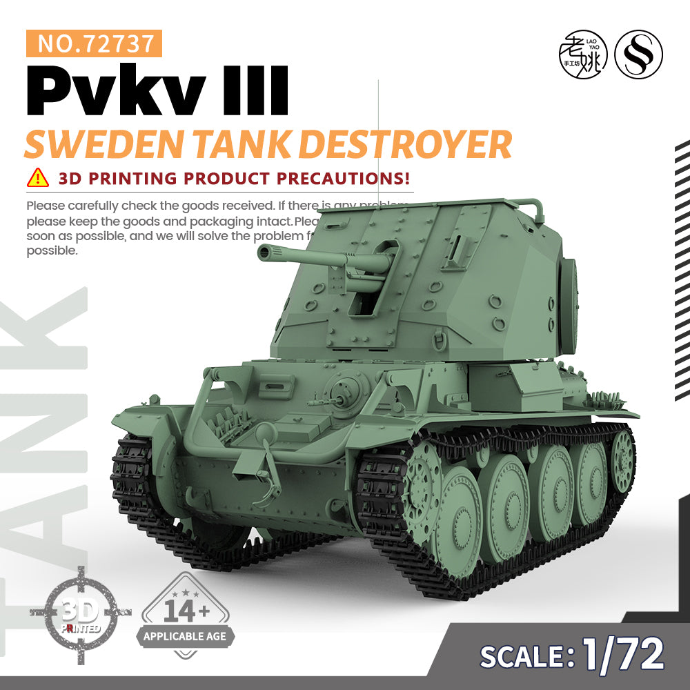 SSMODEL 737 Military Armoured Model Kit Sweden Tank Destroyer Pvkv III