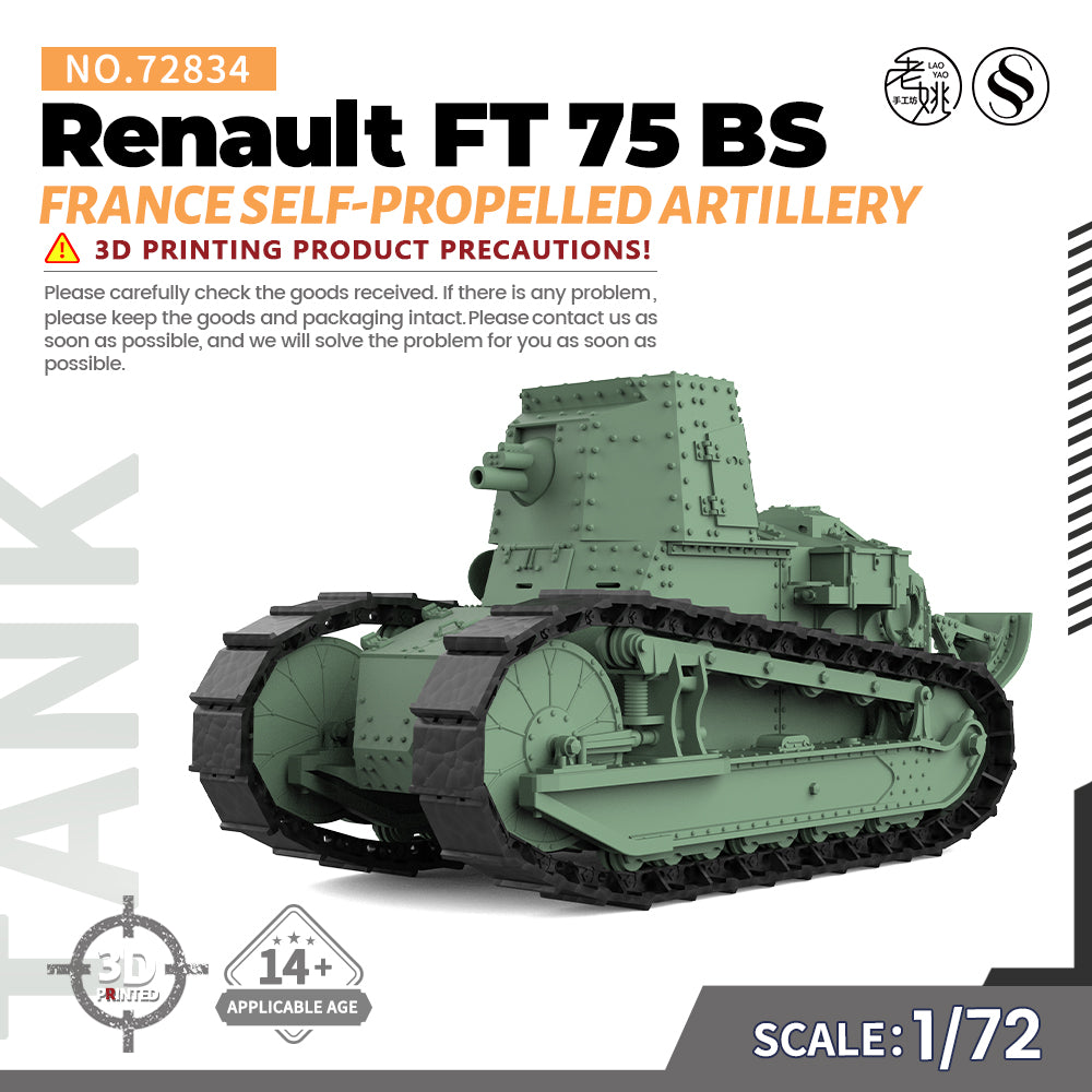 SSMODEL 834 25mm Military Model Kit France Renault FT 75 BS Self-Propelled Artillery