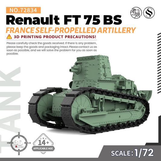 SSMODEL 834 25mm Military Model Kit France Renault FT 75 BS Self-Propelled Artillery