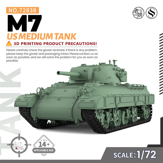 SSMODEL 838 25mm Military Model Kit US M7 Medium Tank