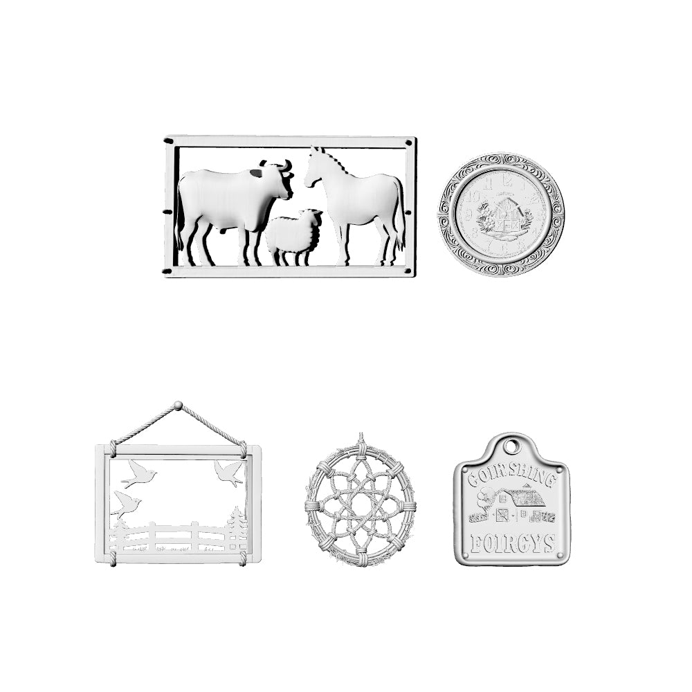 MRY-SFW LYTS604 Unpainted Miniature Farmhouse Wall Decor Set, 5-Piece Rustic Manor Hanging Ornaments