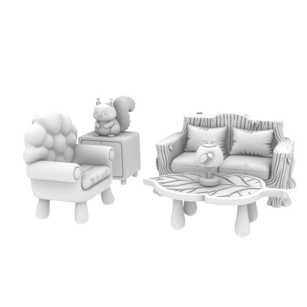 MRY-SFW LYTS653 Unpainted 3D Printed Forest Squirrel Leaf Furniture Set, Dollhouse Decor