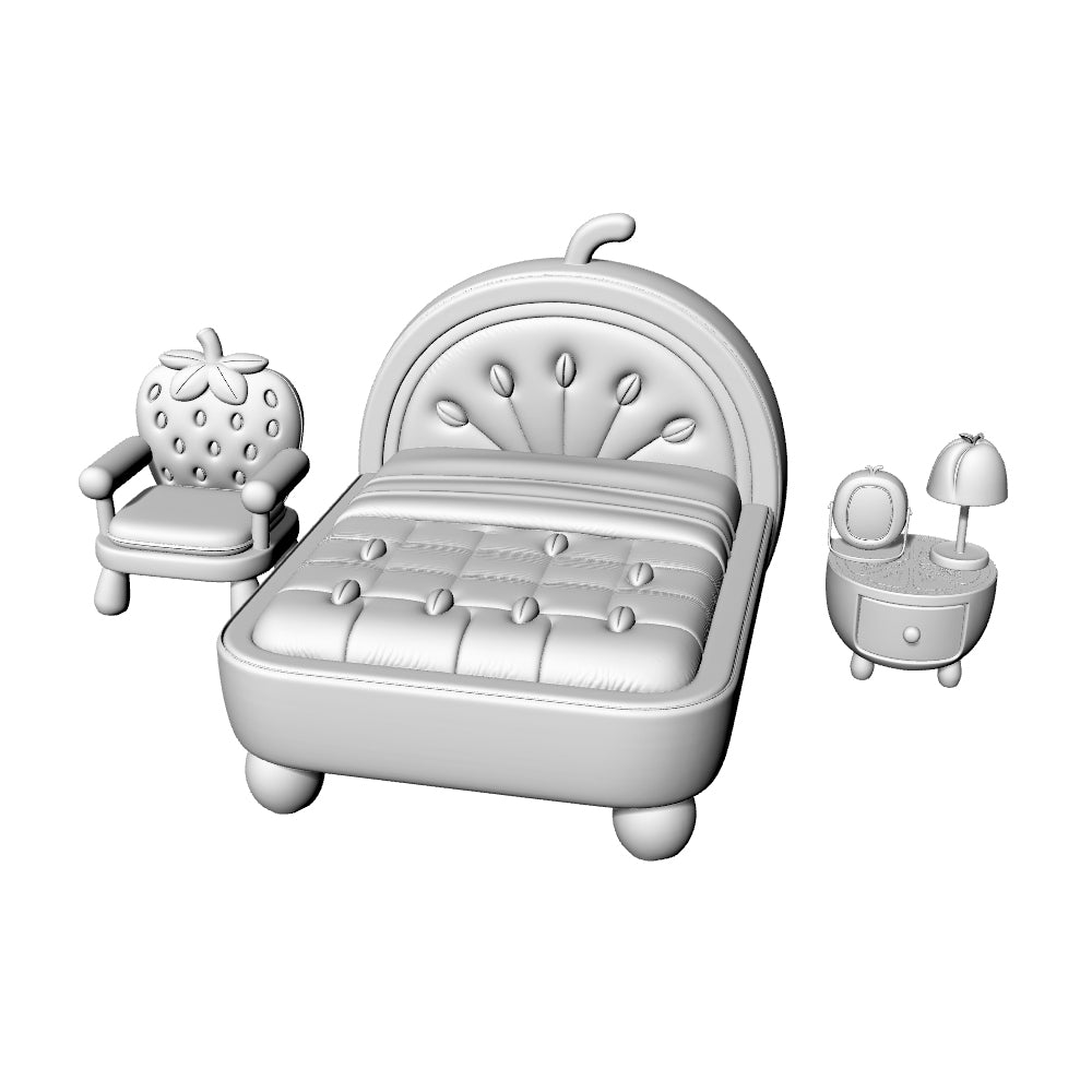 MRY-SFW LYTS656 Unpainted 3D Printed Strawberry Fruit Furniture Set, Dollhouse Decor