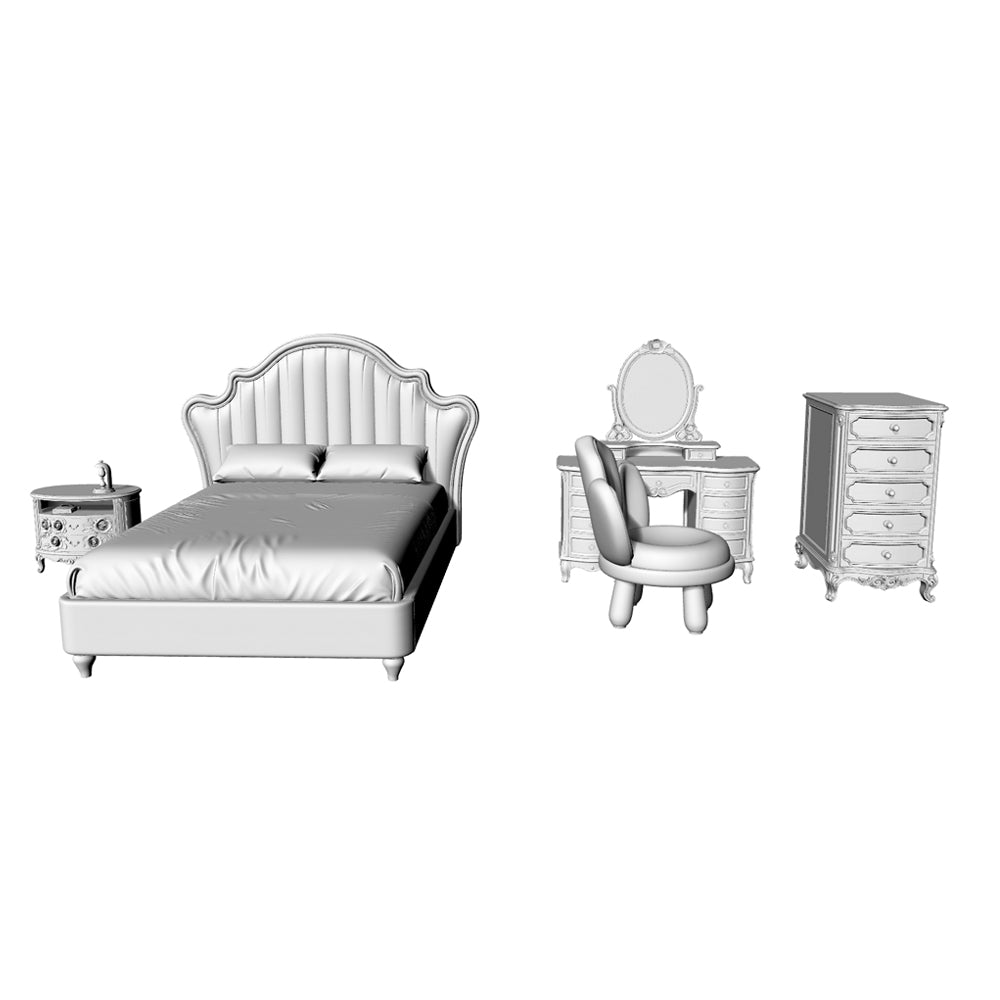 MRY-SFW LYTS546 3D Printed European Style Carved Bedroom Furniture Set, Unpainted White Resin, Miniature Dollhouse Diorama Accessories