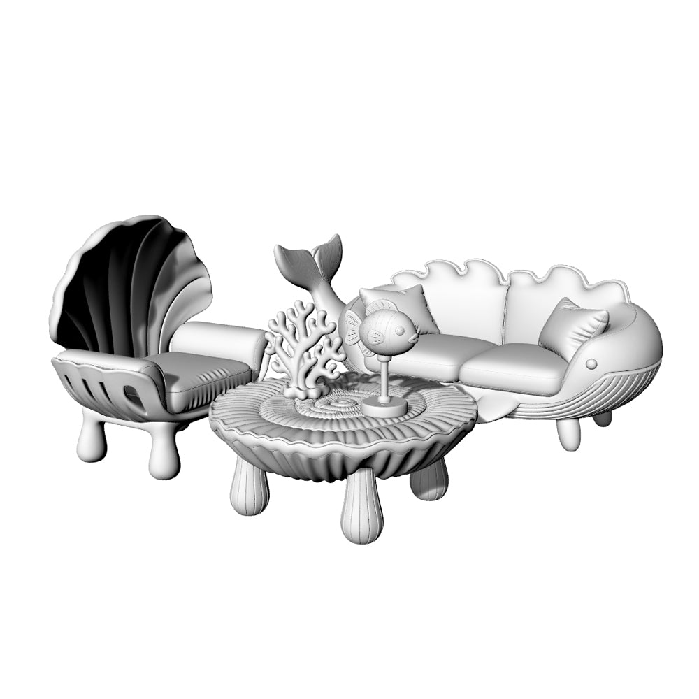 MRY-SFW LYTS649 3D Printed Ocean Themed Seashell Coral Furniture Set, Unpainted White Model, Miniature Scene Ornaments