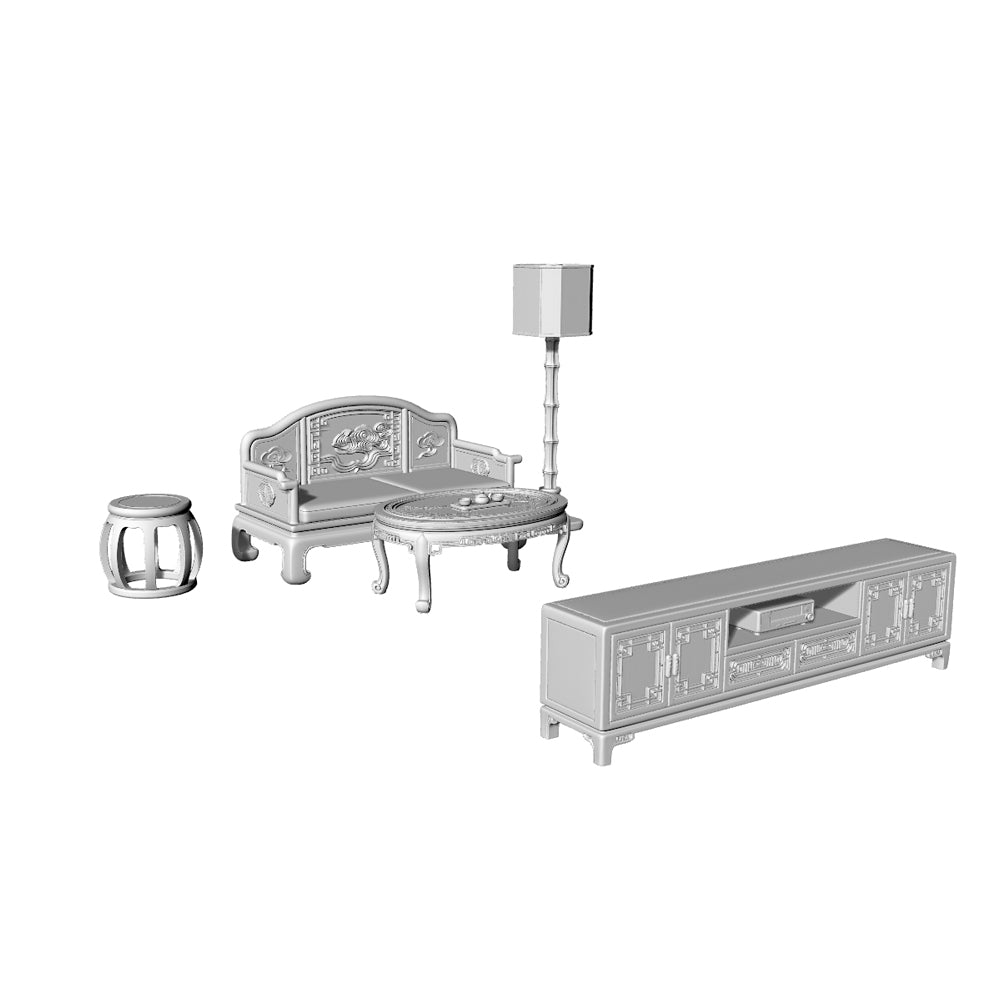 MRY-SFW LYTS559 3D Printed Unpainted New Chinese Living Room Set, Miniature Diorama Accessories