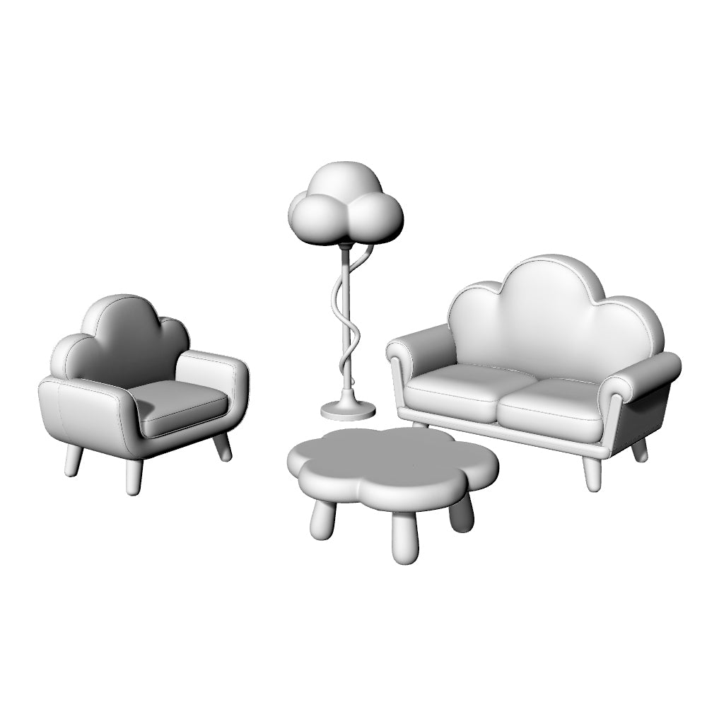 MRY-SFW LYTS569 3D Printed Unpainted Fairy Tale Living Room Set, Miniature Diorama Accessories