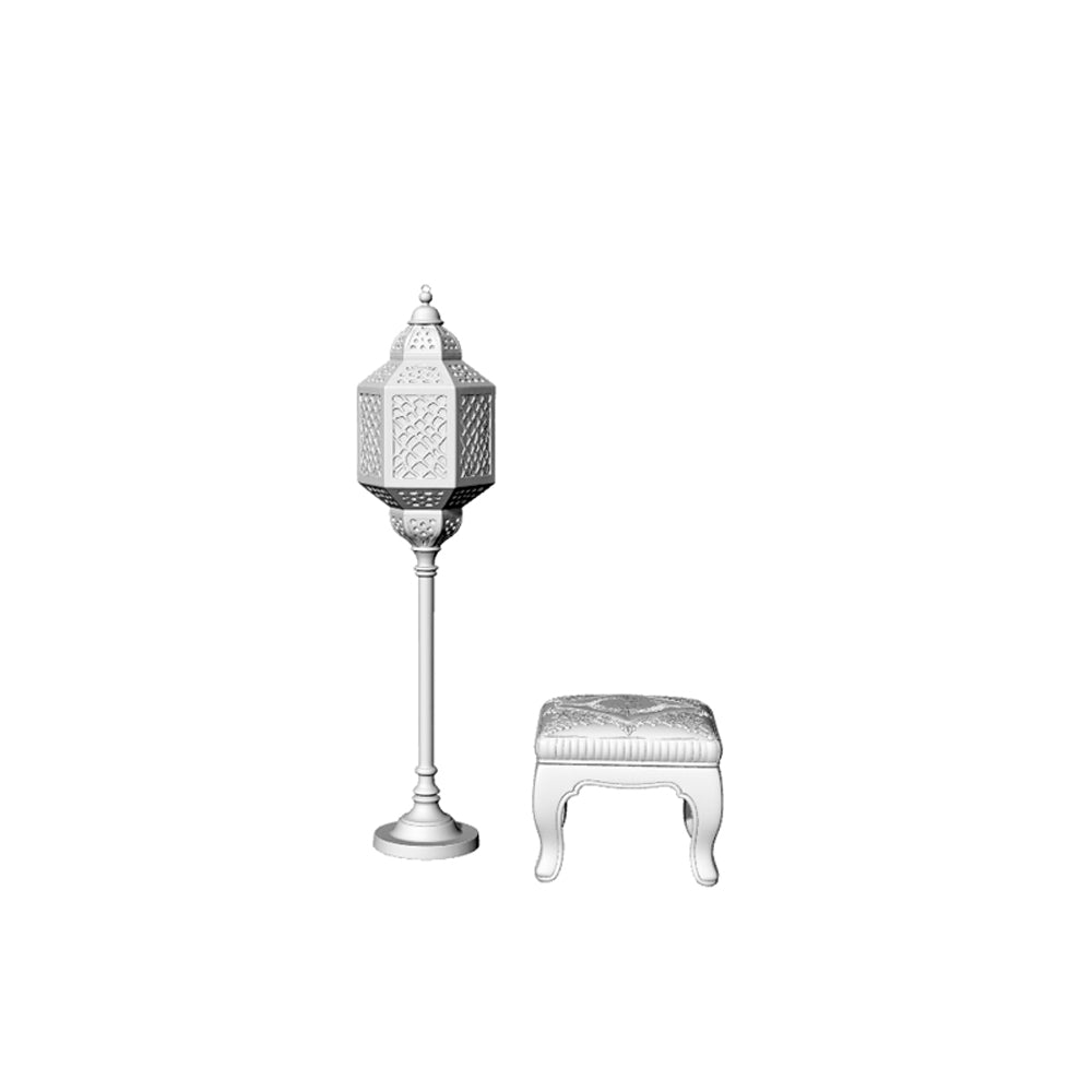 MRY-SFW LYTS558 3D Printed Moroccan Exotic Style Reading Nook Furniture Set, Unpainted White Resin, Miniature Dollhouse Diorama Accessories