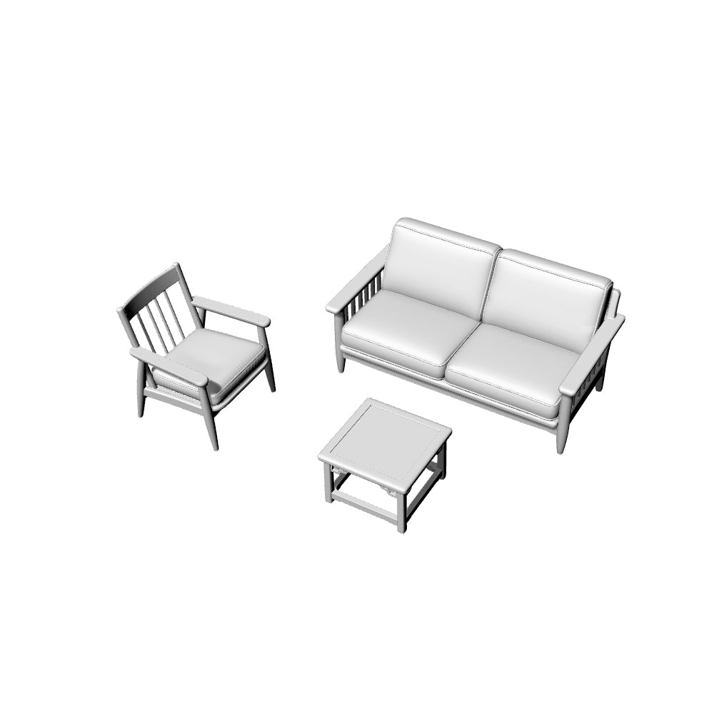 MRY-SFW LYTS624 3D Printed Showa Retro Japanese-Style Sofa & Table Set, Unpainted White Model, Miniature Living Room Scene Ornaments