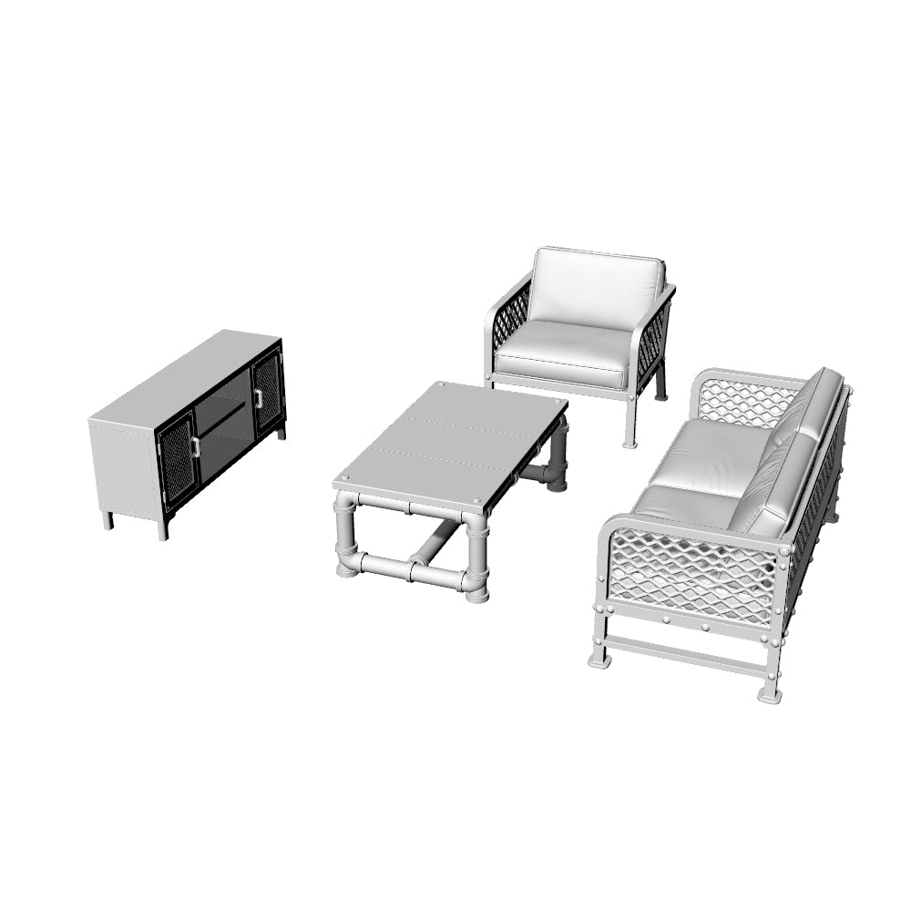 MRY-SFW LYTS571 3D Printed Unpainted Industrial Living Room Set, Miniature Diorama Accessories