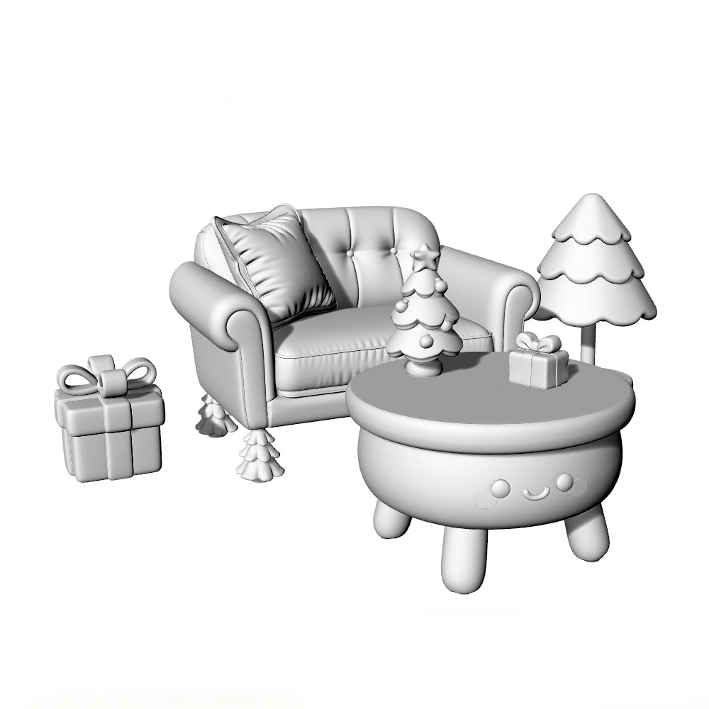 MRY-SFW LYTS648 3D Printed Christmas Themed Mini Furniture Set, Unpainted White Model, Miniature Scene Ornaments