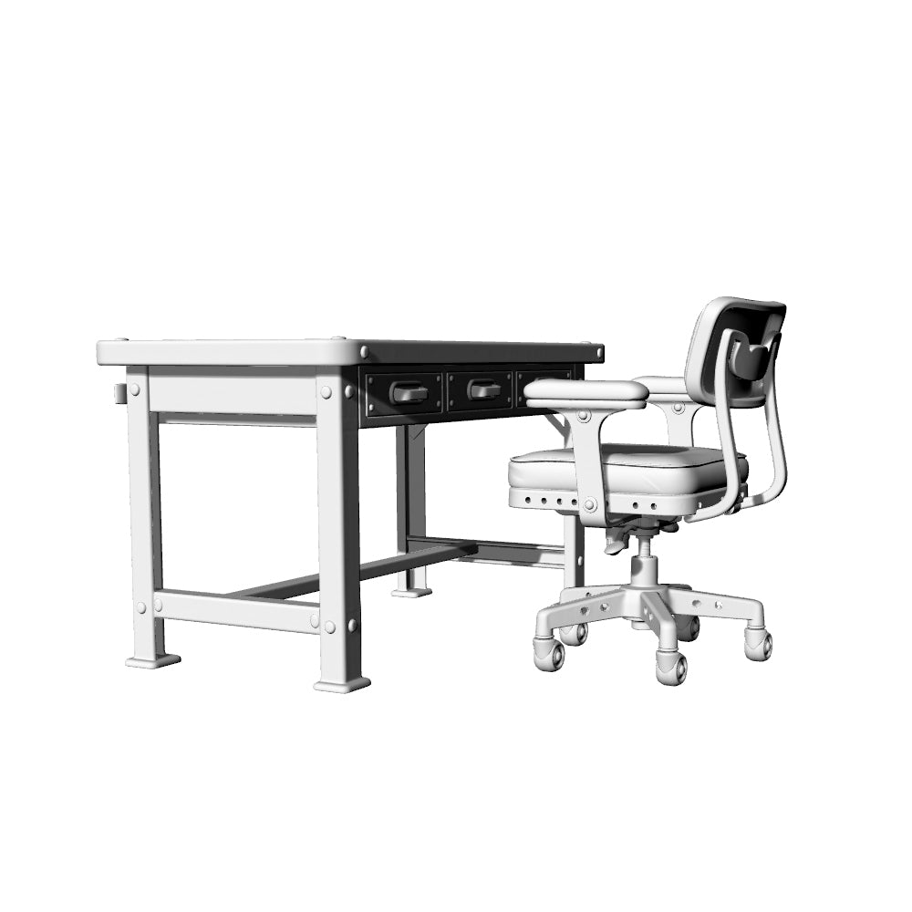 MRY-SFW LYTS636 3D Printed Retro American Work Desk & Chair Set, Unpainted White Model, Miniature Scene Ornaments