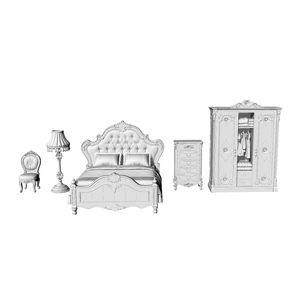 MRY-SFW LYTS556 3D Printed Lolita Victorian Bedroom Furniture Set, Unpainted White Resin, Miniature Dollhouse Diorama Accessories