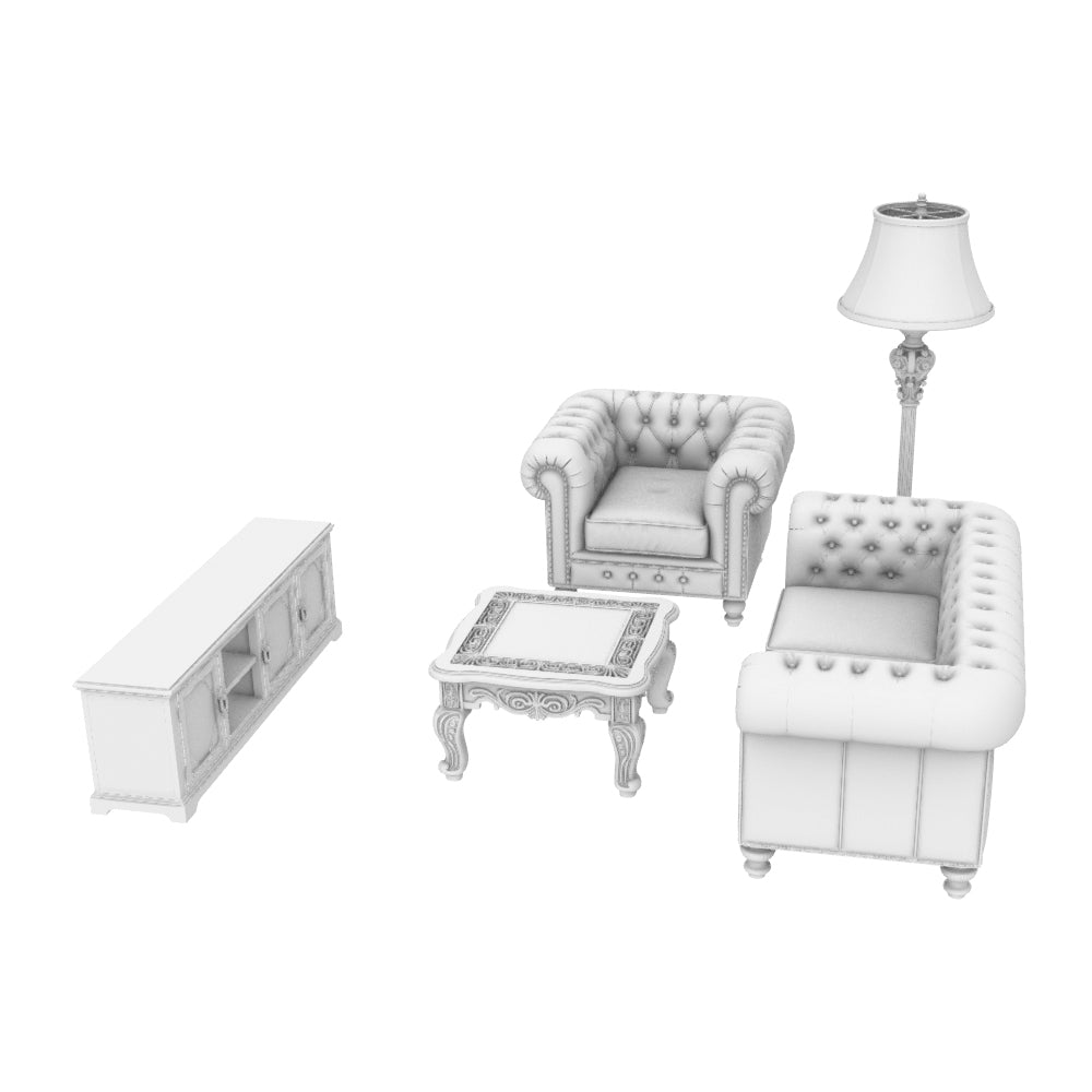 MRY-SFW LYTS574 3D Printed Unpainted Vintage British Living Room Set, Miniature Diorama Accessories