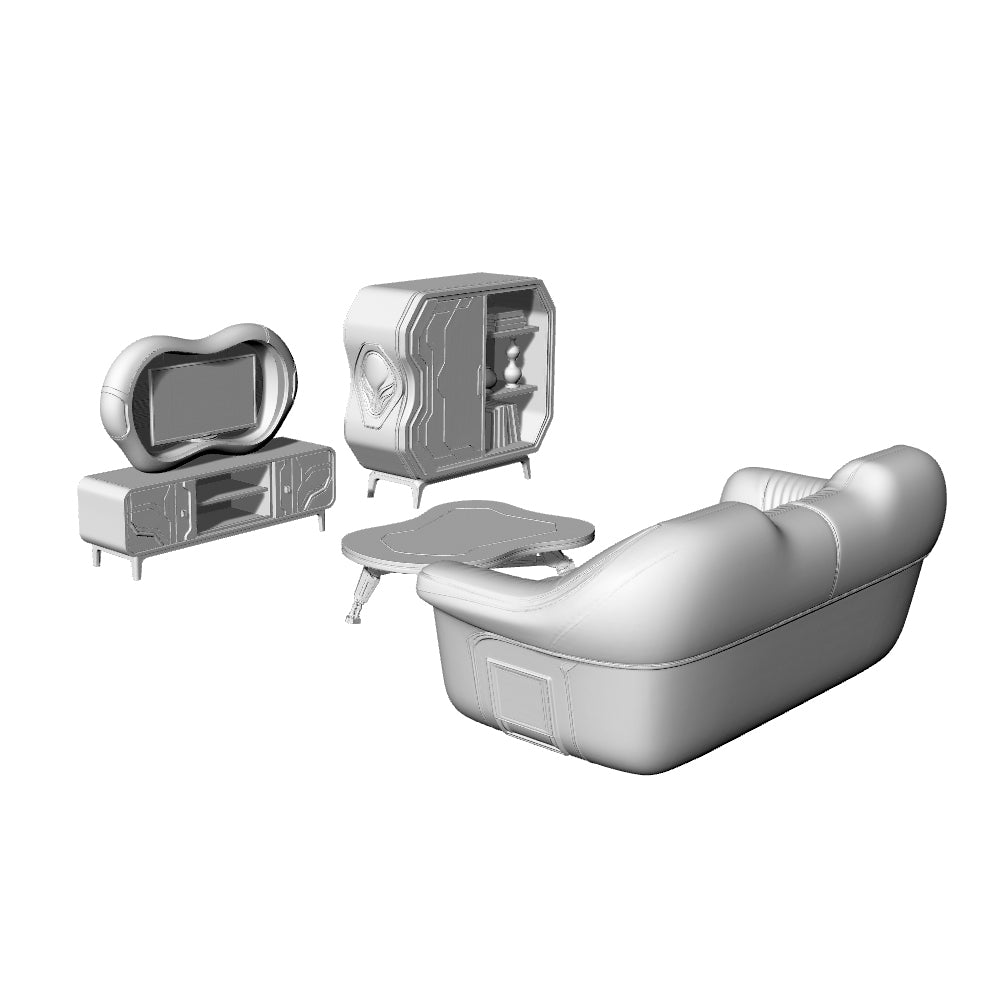 MRY-SFW LYTS573 3D Printed Unpainted Cyberpunk Living Room Set, Miniature Diorama Accessories