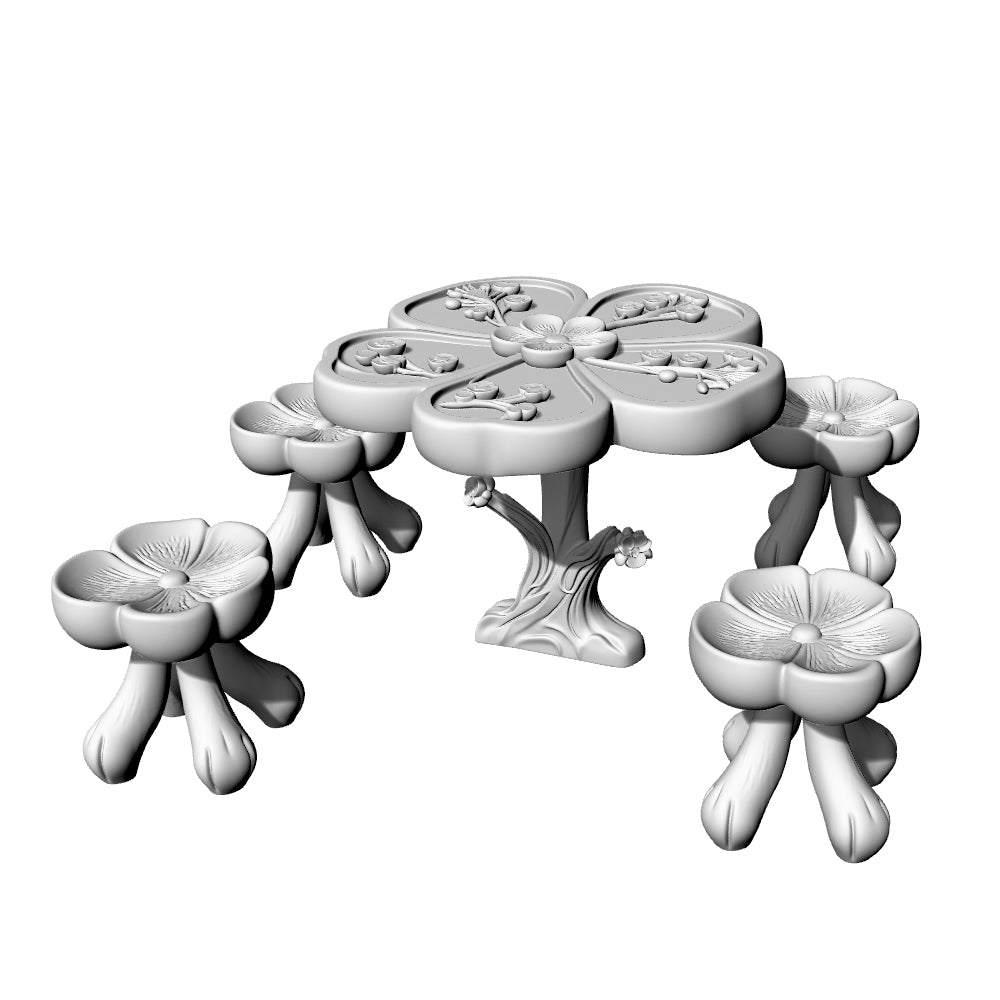 MRY-SFW LYTS544 3D Printed Chinese Plum Blossom Stone Table & Stool Set, Unpainted White Resin, Miniature Dollhouse Diorama Accessories