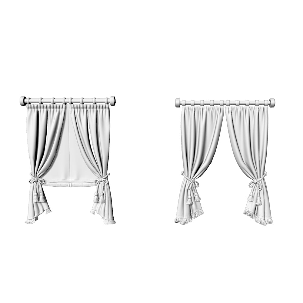 MRY-SFW LYTS601 3D Printed Unpainted White Resin, Plaid Fabric Country Curtain, Miniature Rustic Door Decor