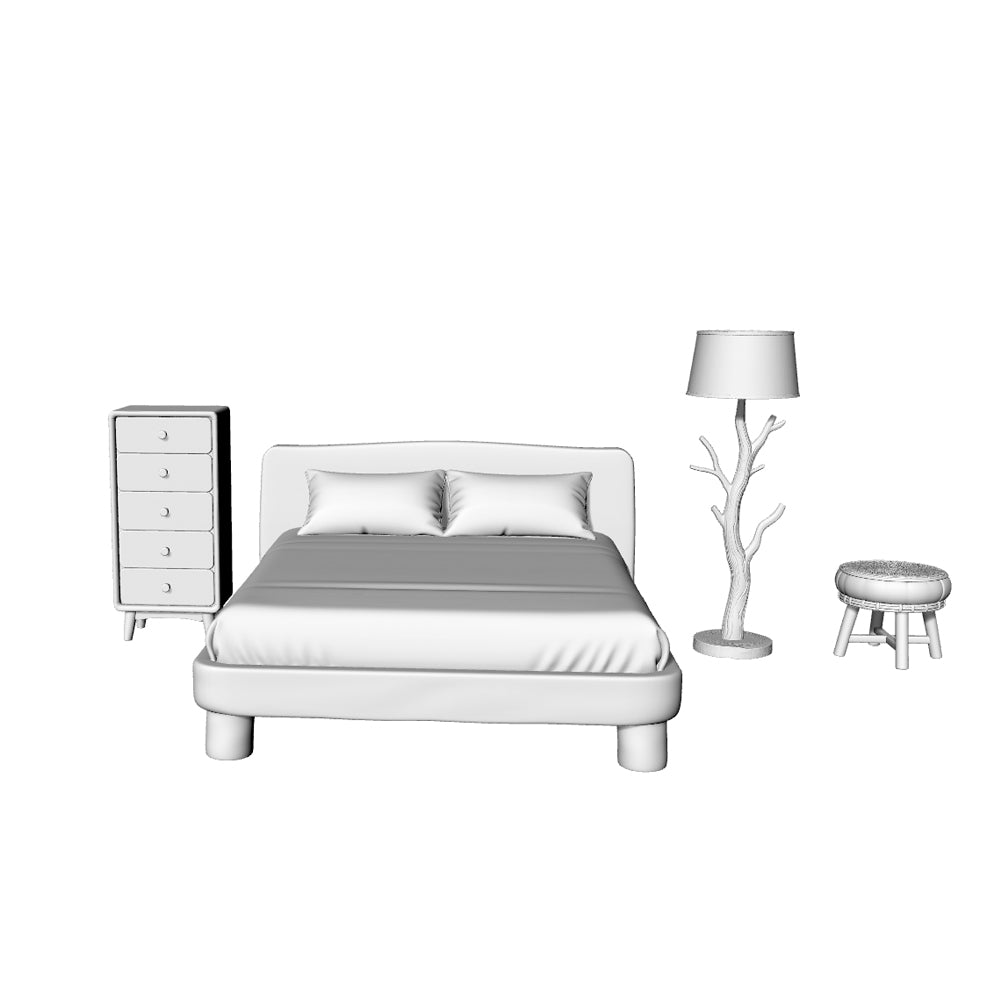 MRY-SFW LYTS552 3D Printed Forest Nature Style Bedroom Furniture Set, Unpainted White Resin, Miniature Dollhouse Diorama Accessories