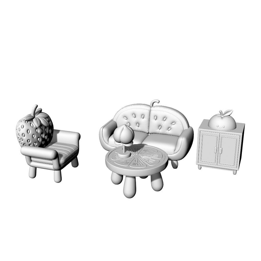 MRY-SFW LYTS638 3D Printed Cute Fruit-Style Furniture Set, Unpainted White Model, Miniature Living Room Scene Ornaments