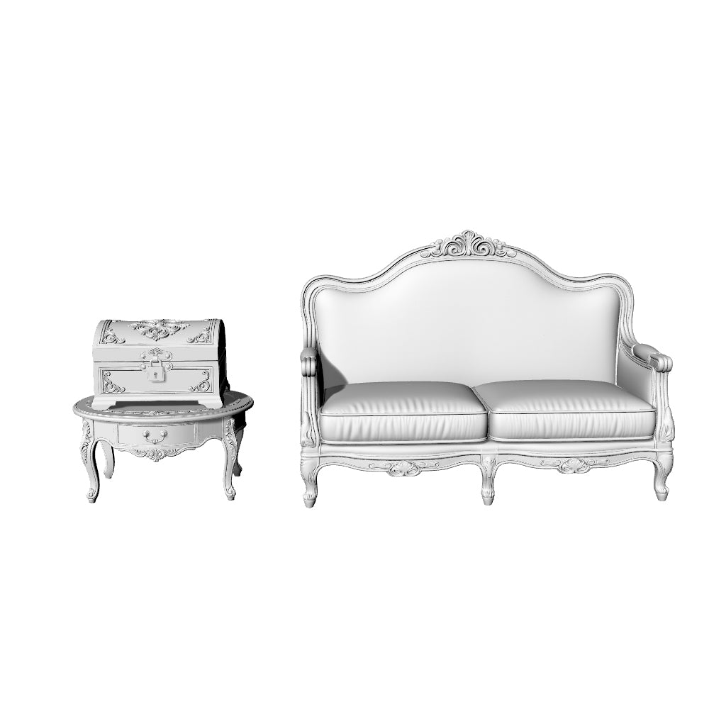 MRY-SFW LYTS622 3D Printed Unpainted White Resin, French Vintage Sofa & Side Table Set, Miniature Living Room Scene Ornaments