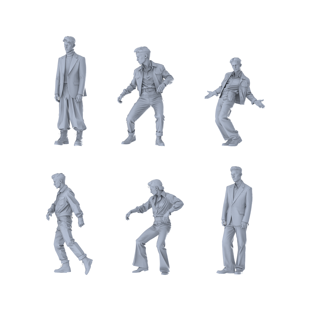 MRY-SFW LYTR609 Vintage Trend Style Youth Male Multi-Pose Six-Person Set Miniature Car Diorama Figures Scene Props Accessories Resin