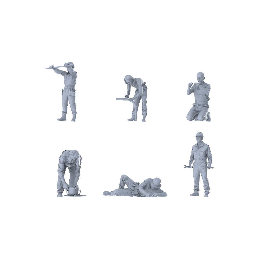 MRY-SFW LYTR588 Modern Plumbing Maintenance Workers Pose Group of 6 Miniature Car Diorama Figures Scene Props Accessories Resin