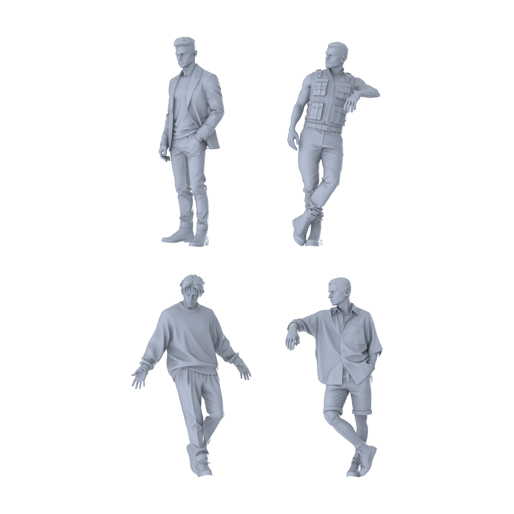 MRY-SFW LYTR617 Modern Multi-Style Youth Male Multi-Pose Four-Person Set Miniature Car Diorama Figures Scene Props Accessories Resin