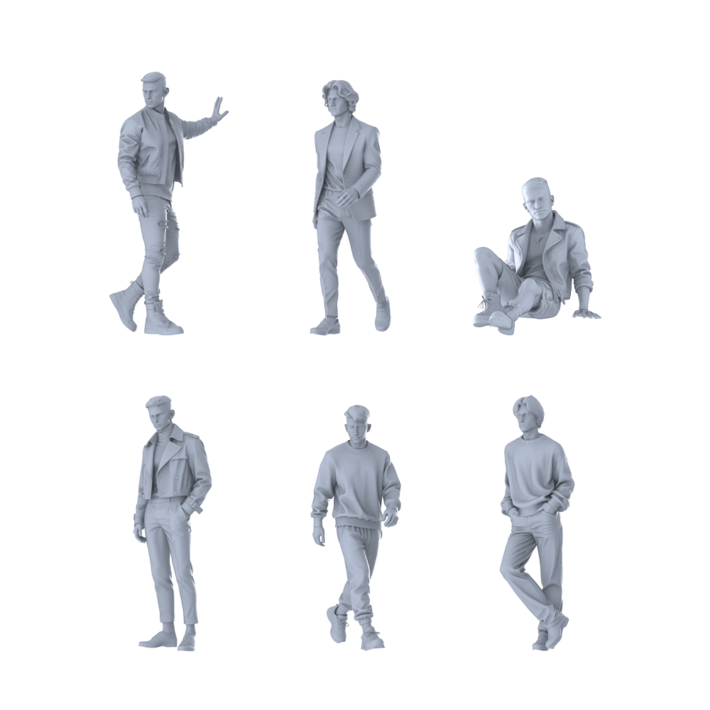 MRY-SFW LYTR618 Modern Trend Mix Style Youth Male Multi-Pose Six-Person Set Miniature Car Diorama Figures Scene Props Accessories Resin