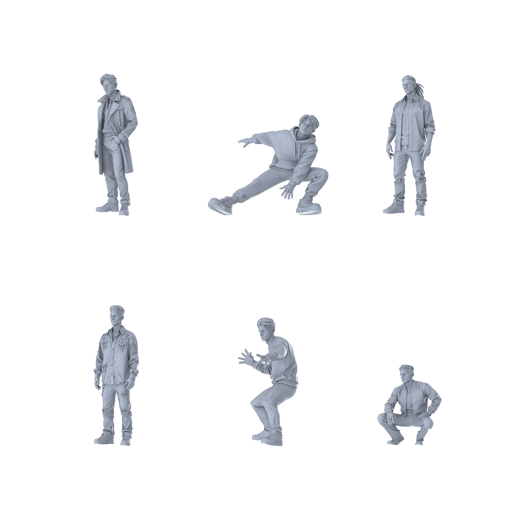MRY-SFW LYTR614 Modern Multi-Style Youth Male Multi-Pose Six-Person Set Miniature Car Diorama Figures Scene Props Accessories Resin