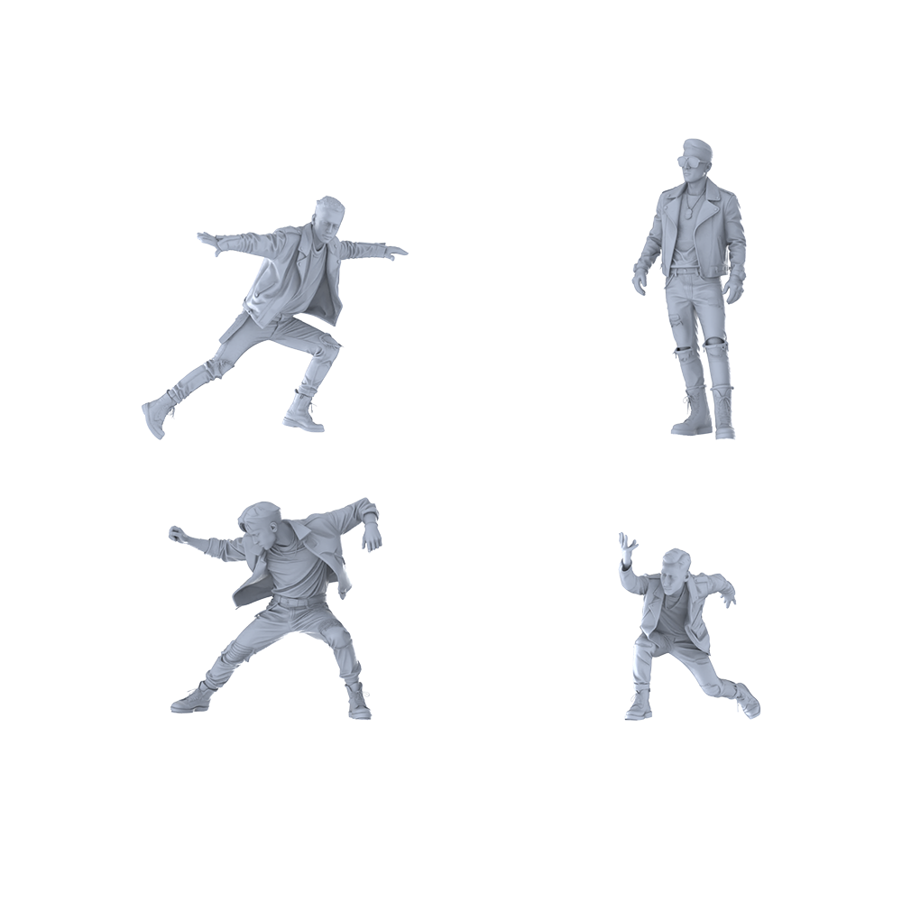 MRY-SFW LYTR613 Modern Biker Style Youth Male Multi-Pose Four-Person Set Miniature Car Diorama Figures Scene Props Accessories Resin