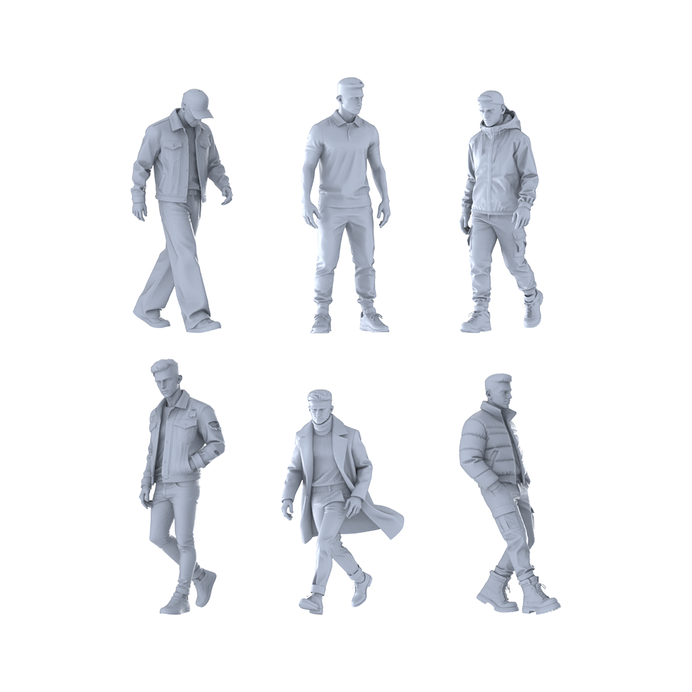 MRY-SFW LYTR616 Modern Urban Daily Style Youth Male Multi-Pose Six-Person Set Miniature Car Diorama Figures Scene Props Accessories Resin