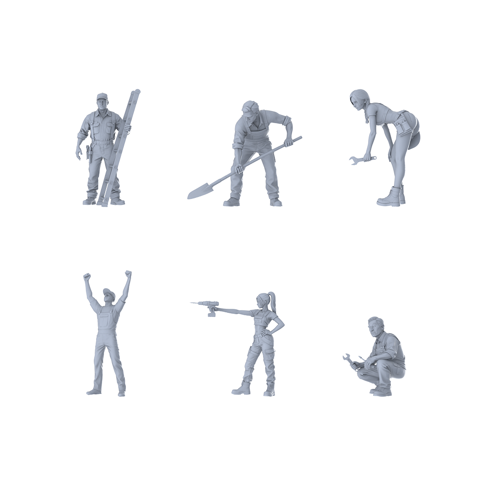 MRY-SFW LYTR586 Modern Infrastructure Maintenance Workers Pose Group of 6 Miniature Car Diorama Figures Scene Props Accessories Resin