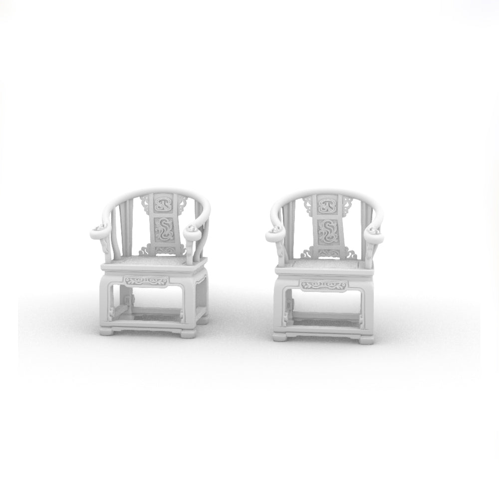 MRY-SFW LYTS532 3D Printed Chinese Ancient Stage & Chair Set, Unpainted White Resin, Miniature Diorama Dollhouse Accessories