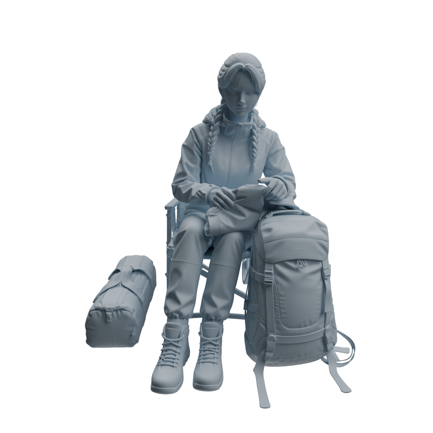 MRY-SFW LYTR1017 Female Camping Character with Tent Modern Model 4 pcs