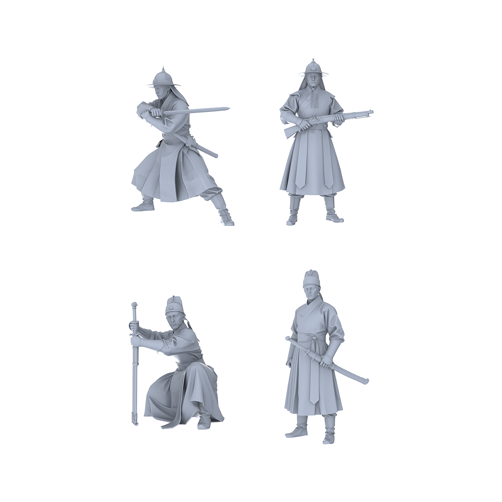 Yao's Studio LYGR001 Royal Guards 4-Pack Resin Blank Model - Blade & Firearm Armed Imperial Bodyguard Miniatures for Wargaming Diorama Scene Building 1set
