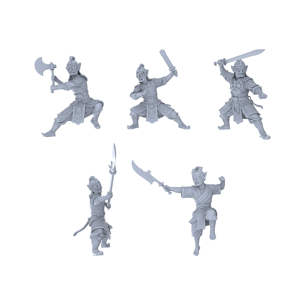 Yao's Studio LYGR002 Sanxingdui Warrior 5-Piece Set Resin White Model, War Qi Miniature Model, Guard with Knife, Guard with Long Spear, Guard with Axe 1set