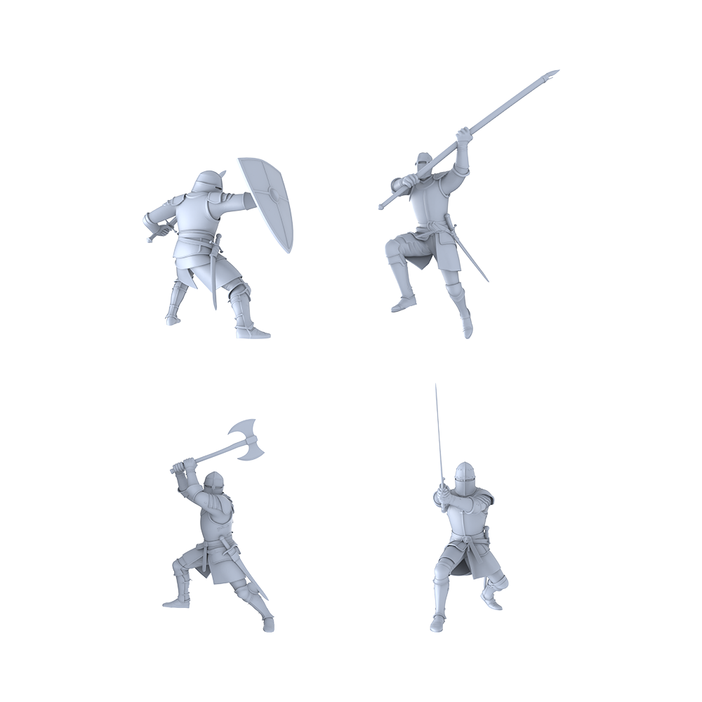 Yao's Studio LYGR004 Medieval Soldier 5-Man Team - Resin White Coating - War Game - Miniature Landscape - Miniature Model - Medieval Knight 1set