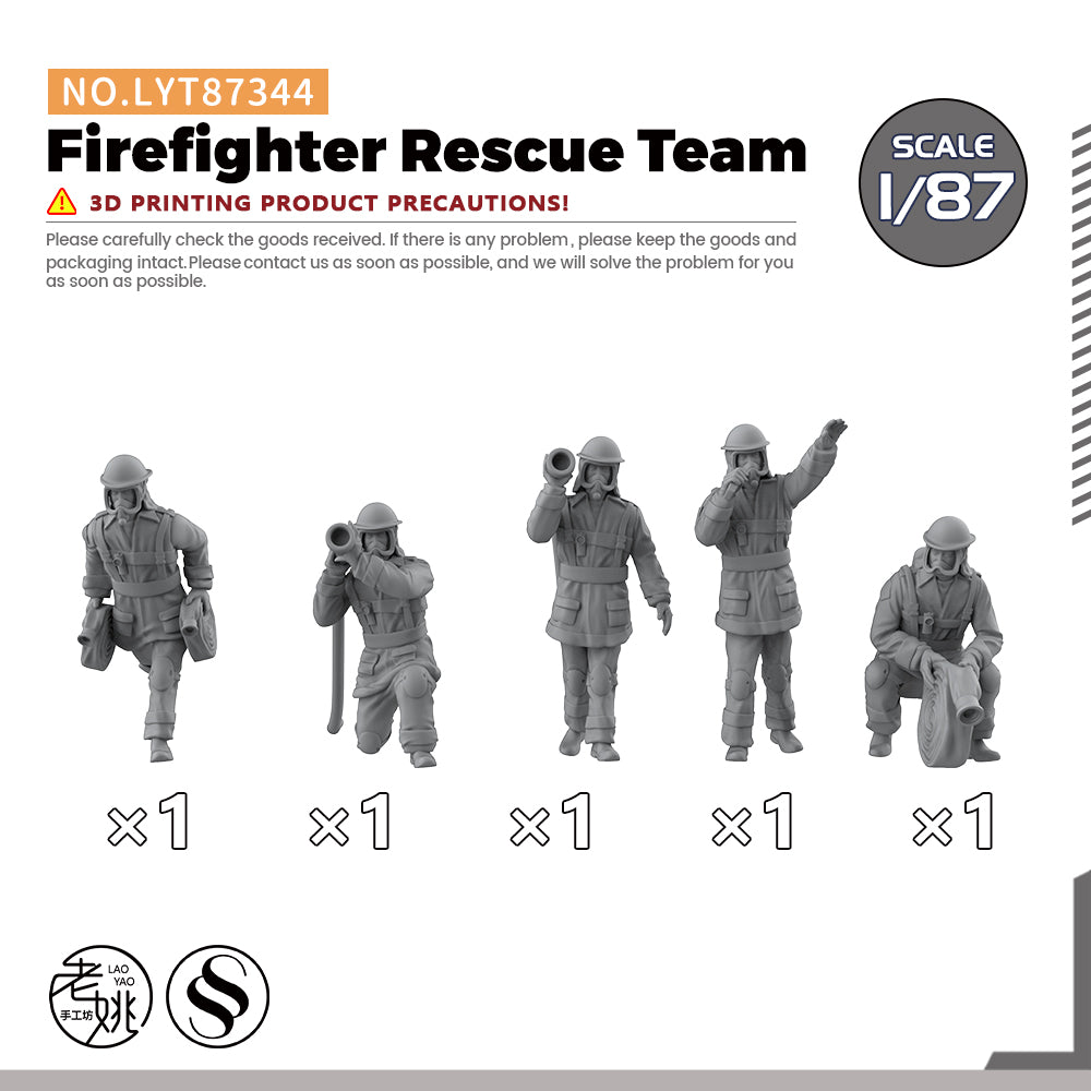 Yao's Studio LYT344 Firefighter Rescue Team HO/OO/Z/N/TT Railroad Miniature Accessory Display Props