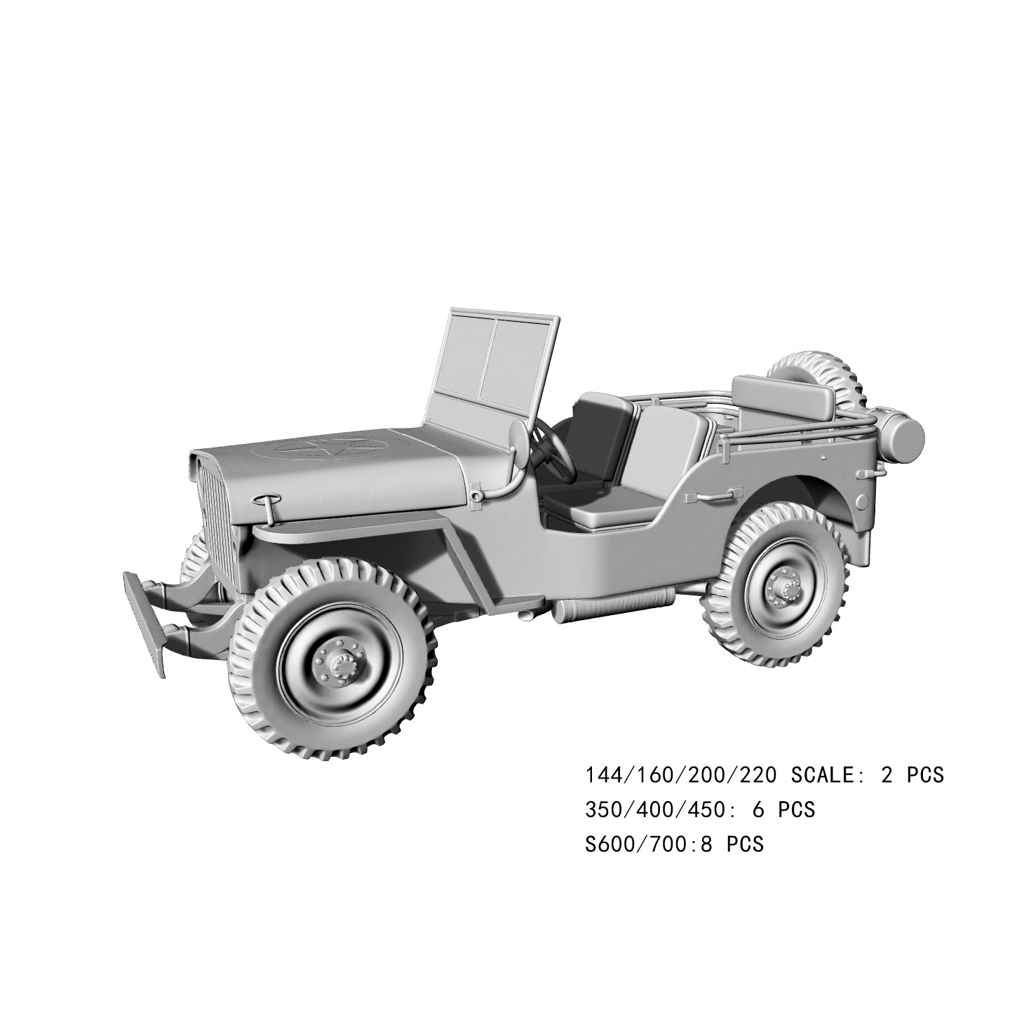 Yao's Studio LYTA107 3D Printed WWII Willys Jeep Model - Unpainted Resin Kit for Diorama