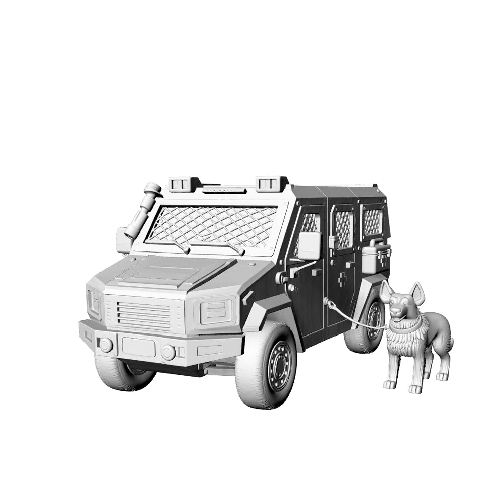 MRY-SFW LYTA176 3D Printed Post-Apocalyptic Zombie Tracking Armored Vehicle with K9 Dog Wargame Set