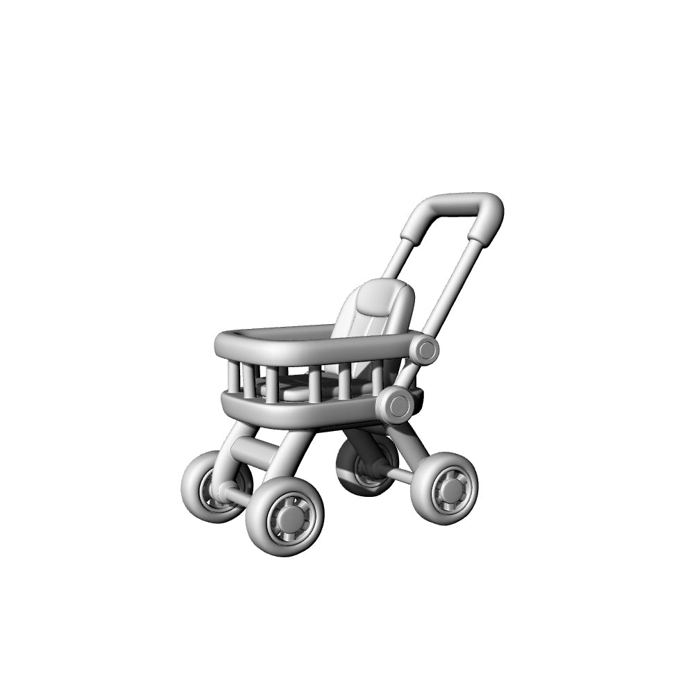 MRY-SFW LYTA208 3D Printed Kids' Push-Handle Beach Stroller Miniature Parent- Outing Scene Ornament