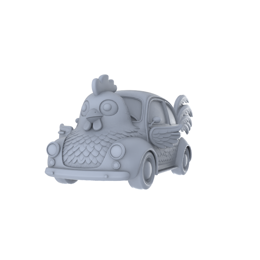 Yao's Studio LYTA225 Unpainted Cartoon Rooster Car, White Model Kit for Diorama & Painting, Scene Decoration, Collectible Figurine