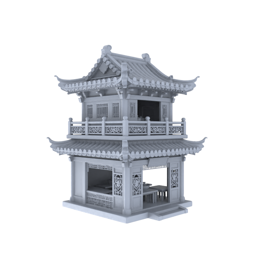 MRY-SFW LYTB050 Miniature Scene Model Chinese Loft Building Tea House Wine Shop Tang Inspired Building