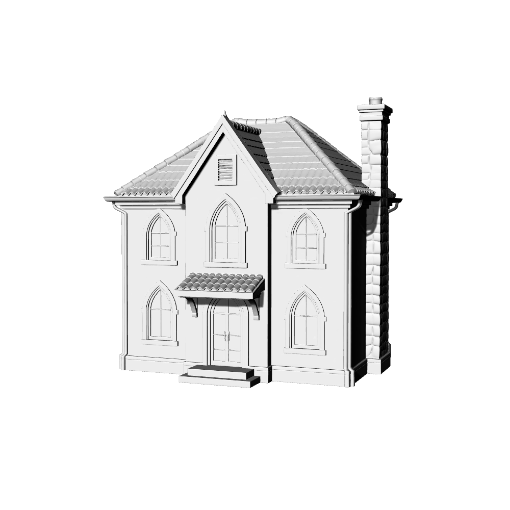 MRY-SFW LYTB476A Miniature Scene Building Model European Gothic Revival Style Two Story Single Family Residential Building
