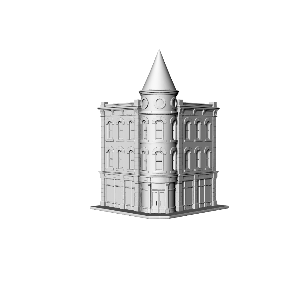 MRY-SFW LYTB477C Miniature Scene Building Model American Victorian Style Corner Conical Tower Commercial Building
