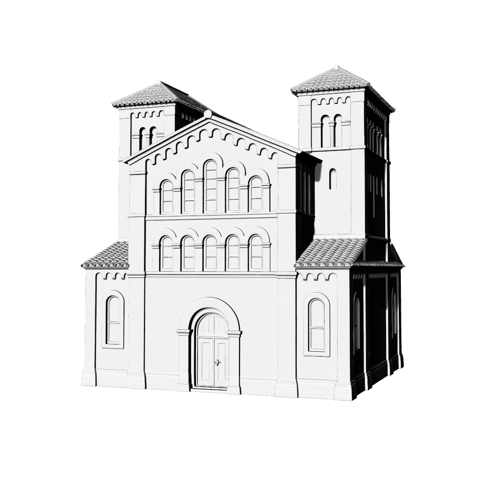 MRY-SFW LYTB526B Miniature Scene Building Model Romanesque Twin Tower Church Medieval Fortress Ornament 3D Printed Model