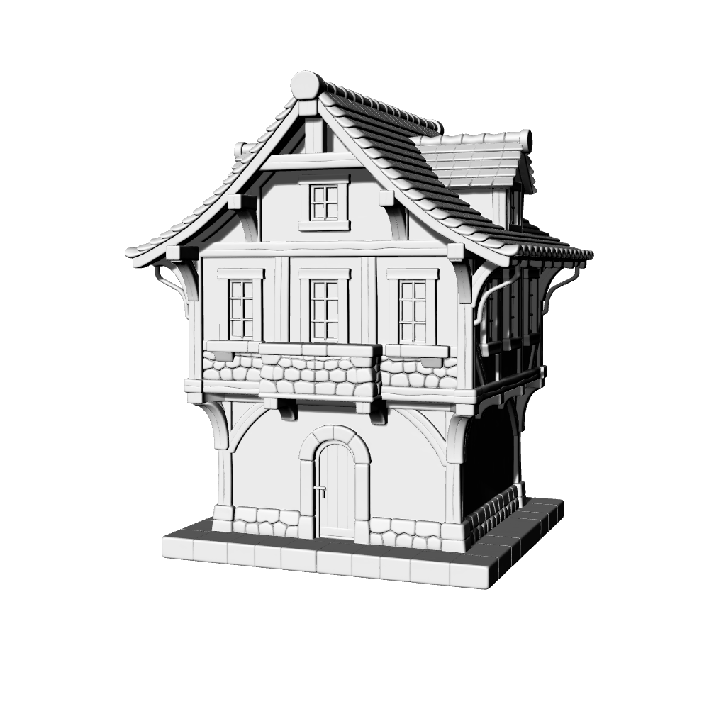 MRY-SFW LYTB536F Miniature Scene Building Model European Medieval Tudor Style Half Timbered Detached Residence 3D Printed Model