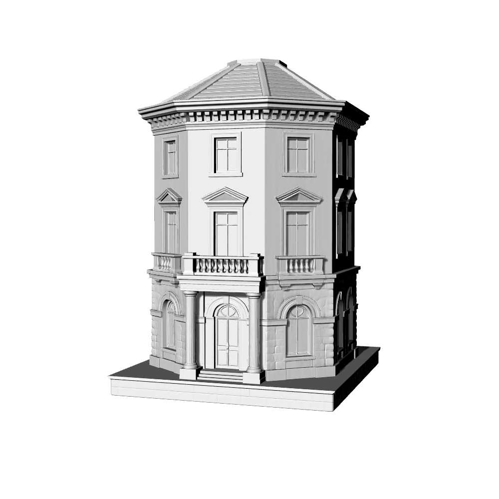 MRY-SFW LYTB553B Miniature Scene Building Model European Georgian Style Corner Villa European Corner Building Desktop Decoration 3D Printing Model
