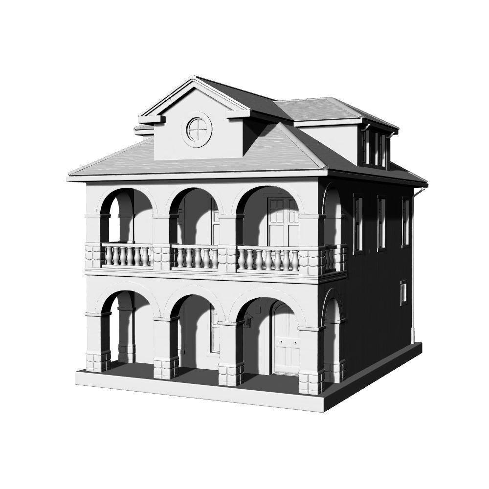 MRY-SFW LYTB566B Miniature Scene Building Model American Detached Villa Mediterranean Style Double Arcade Villa Ornament 3D Printed Model