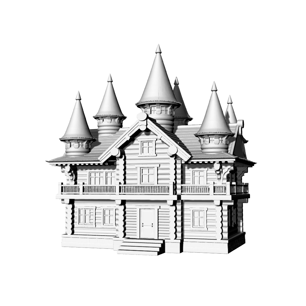 MRY-SFW LYTB569A Miniature Scene Building Model Russian Traditional Wooden House Multi Spire Tower Wooden Structure Building Miniature Ornament 3D Printed Model